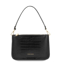 Tuscany Leather Cassandra - Croc print leather clutch handbag - Black