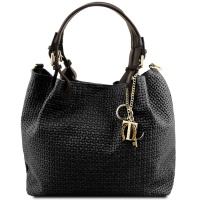 Tuscany Leather Dámska kožená kabelka s prepletaným vzorom - Black