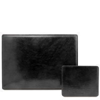 Tuscany Leather Office Set - Leather desk pad and mouse pad - Black