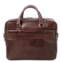 Tuscany Leather San Miniato - Leather multi compartment laptop briefcase with two front pockets - 