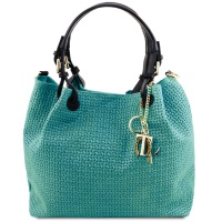Tuscany Leather Dámska kožená kabelka s prepletaným vzorom - Turquoise