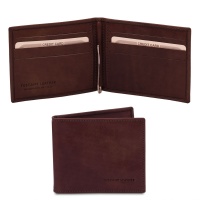 Tuscany Leather Exclusive leather card holder with money clip - Dark Brown