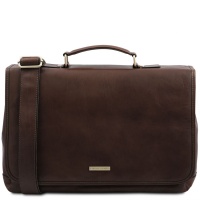 Tuscany Leather Mantova - Leather multi compartment TL SMART briefcase with flap - Dark Brown