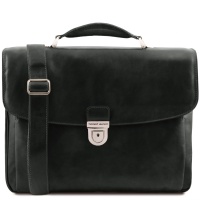 Tuscany Leather Alessandria - Leather multi compartment TL SMART laptop briefcase - Black
