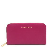 Tuscany Leather Venere - Exclusive leather accordion wallet with zip closure - Fuchsia