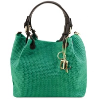 Tuscany Leather Dámska kožená kabelka s prepletaným vzorom - Green